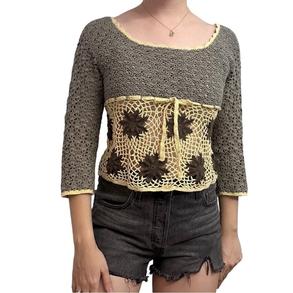 Y2K Vintage Crochet Top Knit Boho Fairy Festival Casual Floral Babydoll Small 15 - Picture 7 of 7